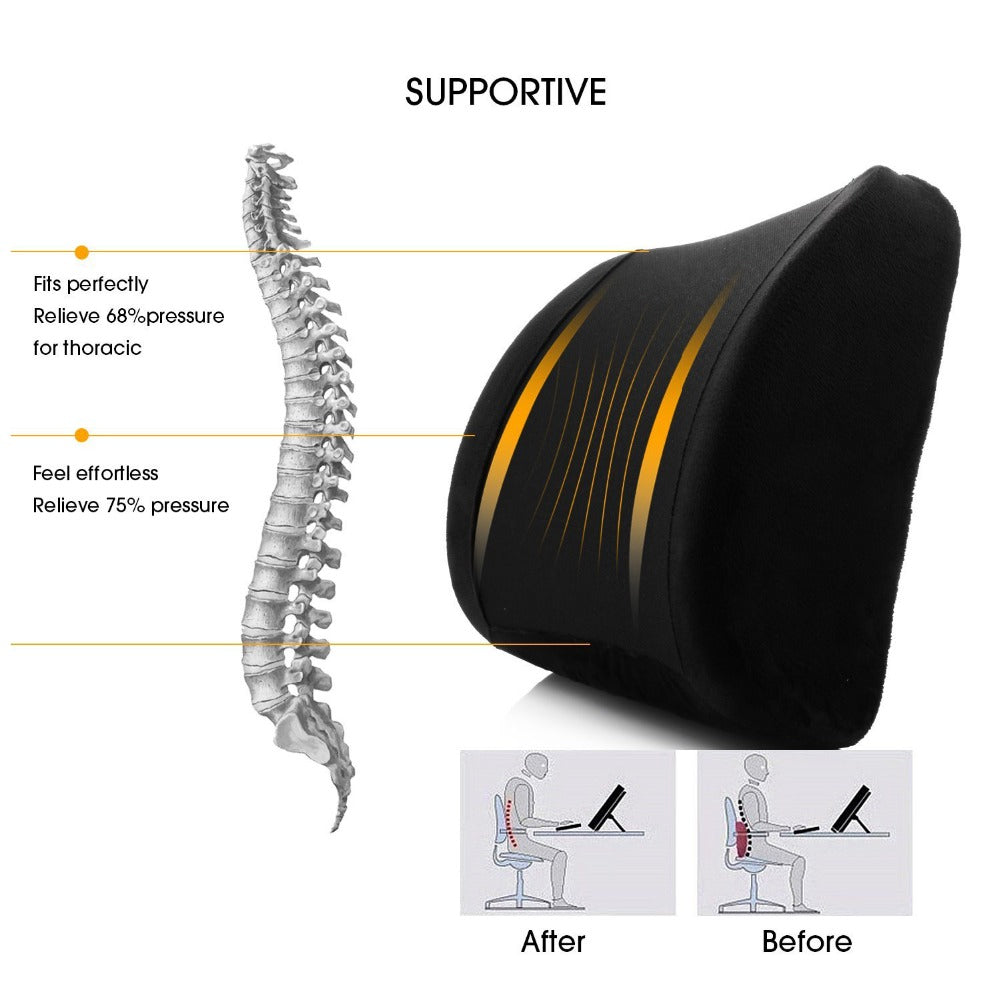 Everlasting Comfort Lumbar Support Pillow for Office Chair Back - Improve Posture While Sitting - Memory Foam Cushion Design for Computer Desk, Car, Gaming, Couch, Recliner