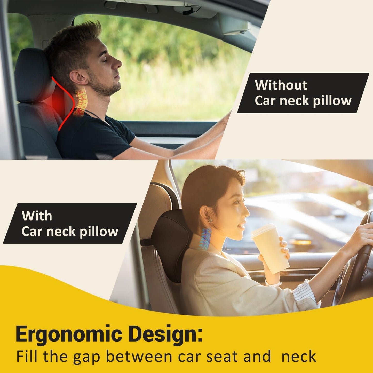 Car Neck Pillow for Driving- Memory Foam Car Pillow for Driving Seat for Cervical Support and Neck Pain Relief