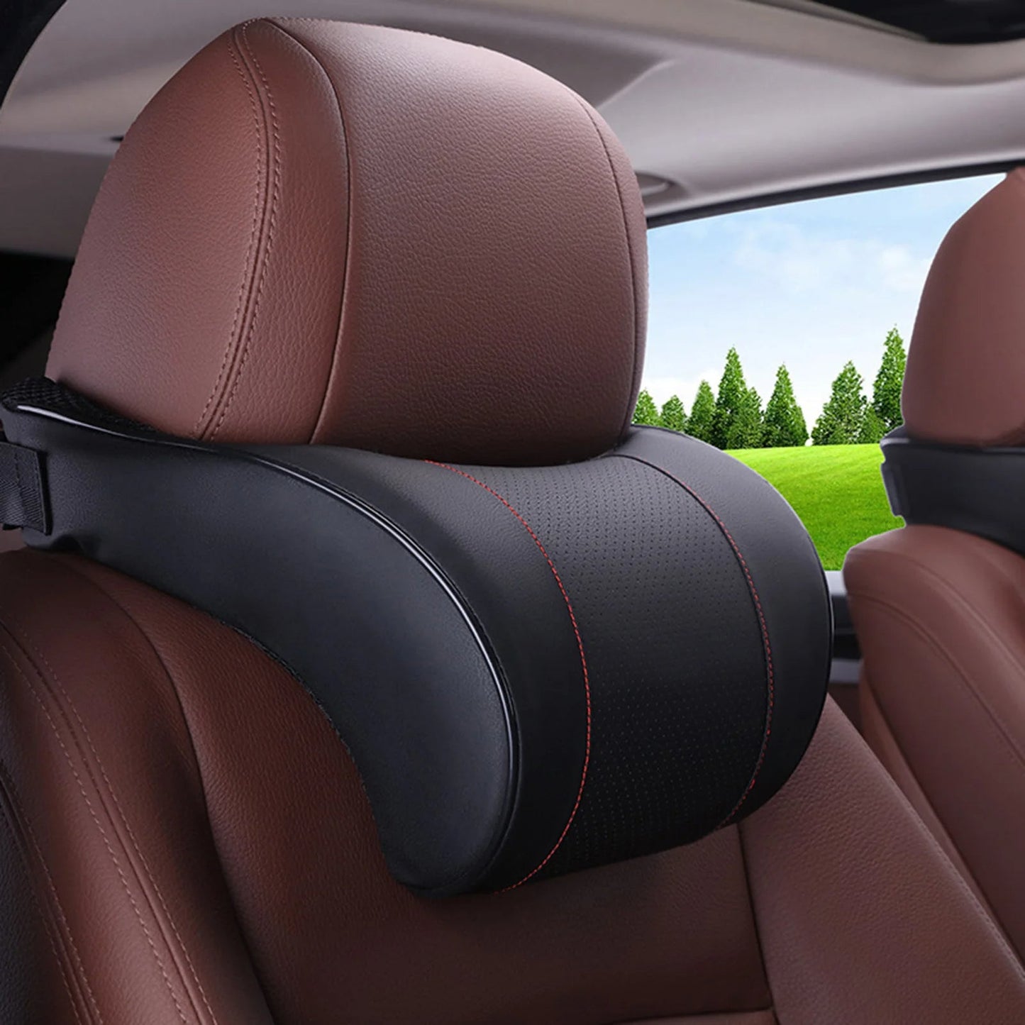 Car Neck Headrest Support Pillow Cushion, Soft Leather Surface and high-Density Memory Foam